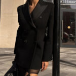 Black Tailored Blazer Dress – Double Breasted Satin Lapel Mini Dress - Image 3