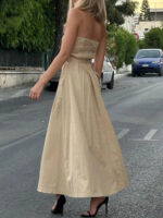 Elegant Strapless Trench-Style Maxi Dress – Beige Belted Luxury Statement Dress for Women - Image 5