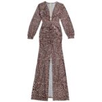 Luxury Leopard Print Cut-Out Maxi Dress – Deep V Long Sleeve Bodycon Gown - Image 6