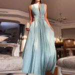 Elegant Pleated Maxi Dress – Available in Black, Peach, and Light Blue - Image 10