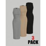 subailili | Sculpted Suede Midi Dress – High Neck Bodycon Waist Cinch Elegant Minimalist Dress (3 Color Set Available, In packs) - Image 13