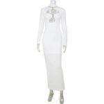 Elegant Cut-Out White Bodycon Maxi Dress – Long Sleeve High Neck Evening Dress for Women - Image 5