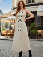 Elegant Strapless Trench-Style Maxi Dress – Beige Belted Luxury Statement Dress for Women - Image 3