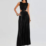 Elegant Pleated Maxi Dress – Available in Black, Peach, and Light Blue - Image 9