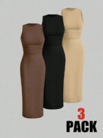 subailili | Sculpted Suede Midi Dress – High Neck Bodycon Waist Cinch Elegant Minimalist Dress (3 Color Set Available, In packs) - Image 5