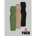 subailili | Sculpted Suede Midi Dress – High Neck Bodycon Waist Cinch Elegant Minimalist Dress (3 Color Set Available, In packs) - Image 14