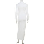 Elegant Cut-Out White Bodycon Maxi Dress – Long Sleeve High Neck Evening Dress for Women - Image 4