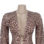 Luxury Leopard Print Cut-Out Maxi Dress – Deep V Long Sleeve Bodycon Gown - Image 7