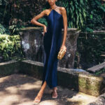 Luxury Draped Halter Maxi Dress – Shimmer Evening Gown for Elegant Women | subailili - Image 3