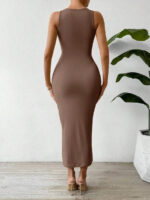 subailili | Sculpted Suede Midi Dress – High Neck Bodycon Waist Cinch Elegant Minimalist Dress (3 Color Set Available, In packs) - Image 6