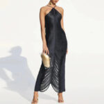 Luxury Draped Halter Maxi Dress – Shimmer Evening Gown for Elegant Women | subailili - Image 4