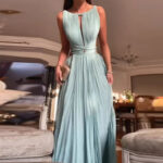Elegant Pleated Maxi Dress – Available in Black, Peach, and Light Blue - Image 2