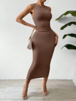 subailili | Sculpted Suede Midi Dress – High Neck Bodycon Waist Cinch Elegant Minimalist Dress (3 Color Set Available, In packs) - Image 12