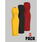 subailili | Sculpted Suede Midi Dress – High Neck Bodycon Waist Cinch Elegant Minimalist Dress (3 Color Set Available, In packs) - Image 16