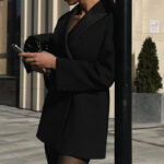 Black Tailored Blazer Dress – Double Breasted Satin Lapel Mini Dress - Image 4